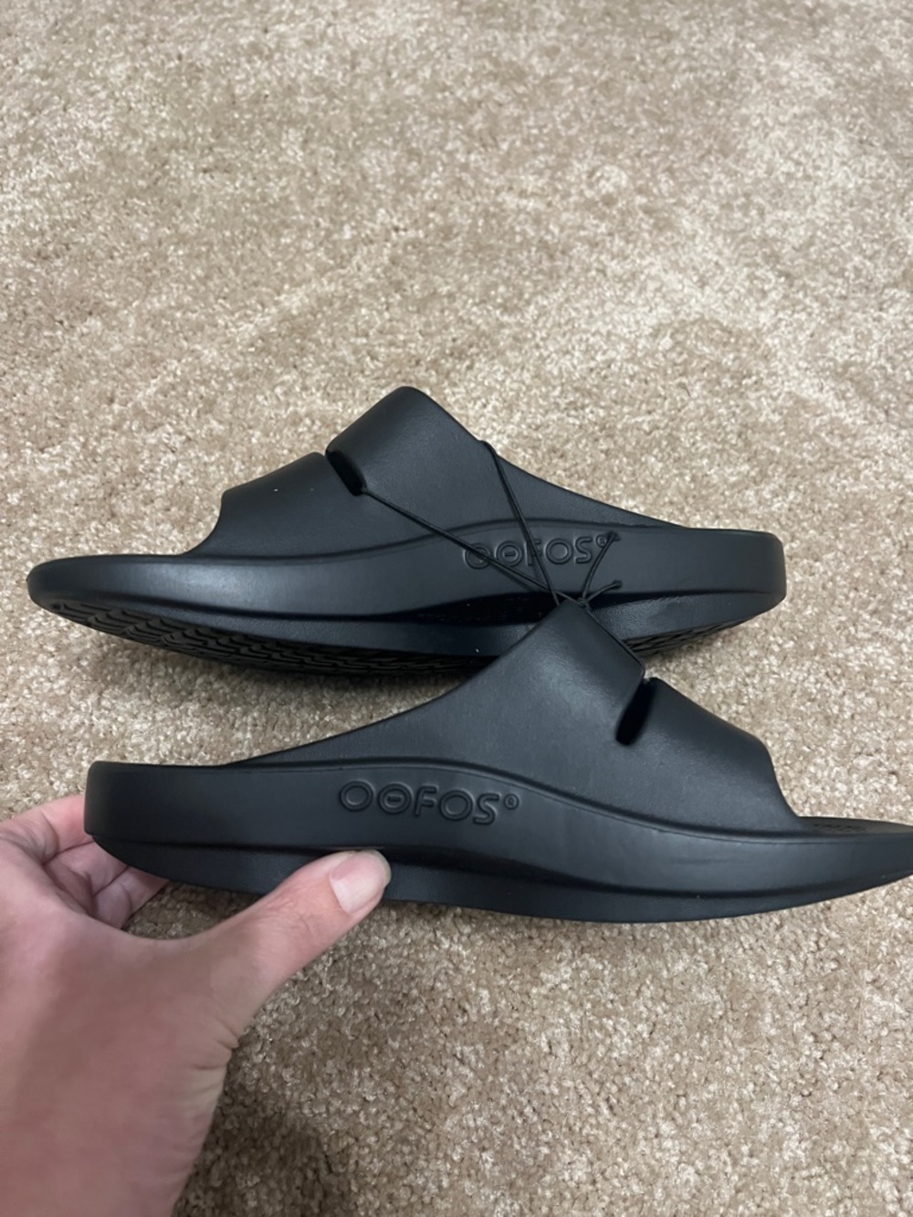 OOFOS Black Slide Sandals with Cushioned Platform - Picture 5 of 7